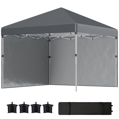 Outsunny 3 x 3 (M) Pop Up Gazebo - UPF 30+ with 2 Sidewalls, Leg Weight Bags, and Wheeled Bag, Height Adjustable Party Tent Event Shelter for Garden, Patio, Dark Grey