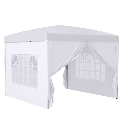 Outsunny 3 x 3m Pop Up Gazebo, Wedding Party Canopy Tent Marquee with Carry Bag and Windows, White