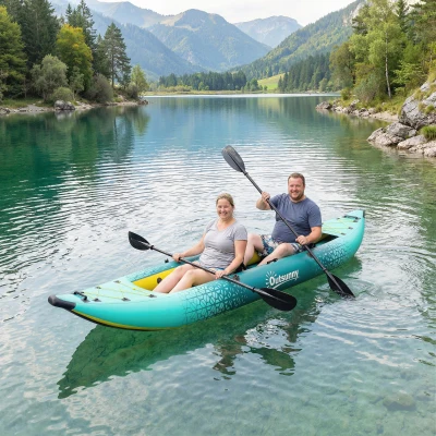 Outsunny Inflatable Kayak 2-Seater Aluminium Oars Blue Yellow