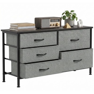 HOMCOM Commode 5 Tiroirs Tissu Acier Gris Noir Chambre Salon