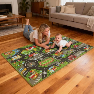 AIYAPLAY Alfombra Infantil Carretera de Ciudad 160x100 cm Alfombra Educativa Antideslizante para Gateo y Jugar con Coches