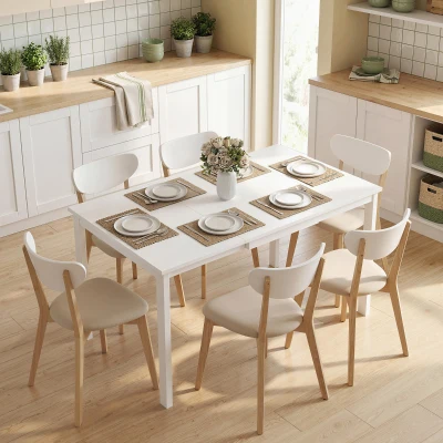 HOMCOM Masă de Sufragerie Extensibilă 80-120 cm pentru 4-6 Persoane, Masă Economisitoare de Spațiu cu Extensie Glisantă, Natural