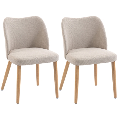 Set di 2 Sedie da Pranzo in Tessuto Effetto Lino e Legno