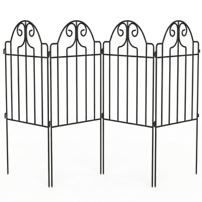 Outsunny Conjunto de 4 Cercas de Jardim Metálicas 125x57 cm com Design Arqueado Resistente e Fácil de Instalar para Pátio Relva Preto