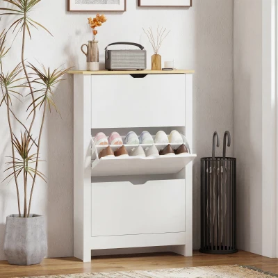 HOMCOM Sapateira Branca Estreita Armário Sapateiro Alto com 3 Gavetas para 18 Pares de Sapatos para Corredor 72x26x112 cm