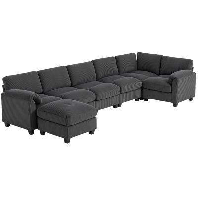 HOMCOM Canapé d’Angle U Velours Gris 292x224cm Ottomane Mobile