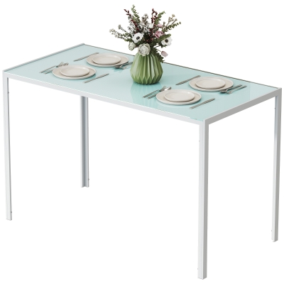 HOMCOM Table à Manger 4 Pers. Verre Trempé Métal 120x60cm Blanc