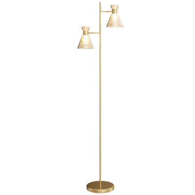 HOMCOM Lampadaire Moderne 2 Lumières Têtes Réglables Or