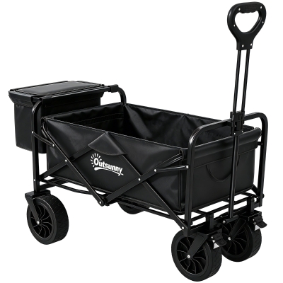 Outsunny Carrinho de Transporte Dobrável com Bolsa Térmica Removível Capacidade 100 kg para Campismo Praia 113x57x77-100 cm Preto