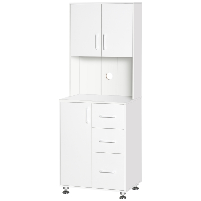 HOMCOM Buffet Haut Cuisine 3 Portes 3 Tiroirs 60x40x160cm Blanc
