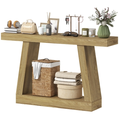 HOMCOM Table Console 140cm Chêne avec Rangement Salon