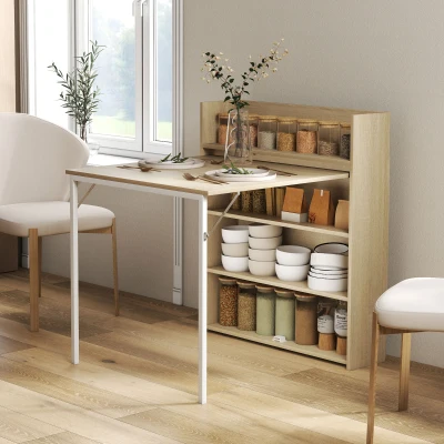 HOMCOM Folding Dining Table with Shelves Oak Wood