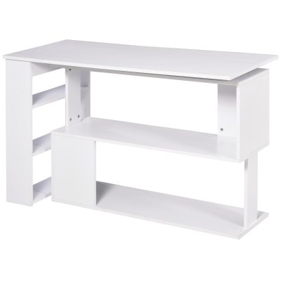 HOMCOM L Shaped Computer Desk with Rotating Bookshelf White