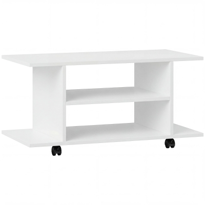 HOMCOM Mobile TV con Ripiani, Ruote e Freni Bianco