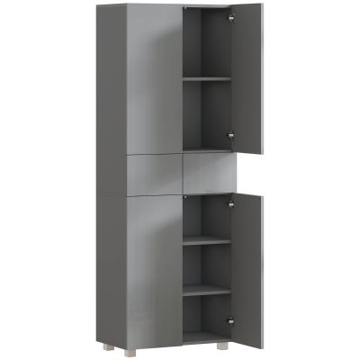 HOMCOM Kitchen Storage Cabinet 3 Shelves High Gloss Grey