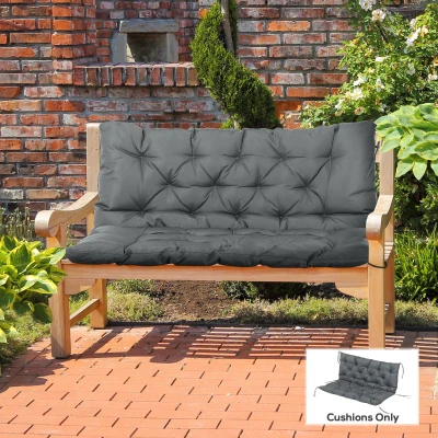Outsunny Garden Bench Cushion - 2 Seater Swing Chair Cushion, Seat Pad with Ties for Indoor and Outdoor Use, 110 x 120 cm, Dark Grey