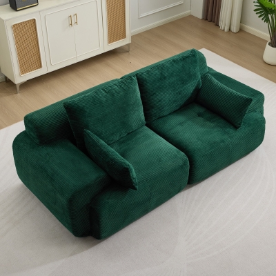 Modernes Sofa aus komprimiertem Memory-Schaum, 2-Sitzer, große Sofagarnitur für das Wohnzimmer, haustierfreundliches modulares Sofagarnitur Cloud, Cordstoff, extra tiefes Sofa, kein Zusammenbau erforderlich, Grün
