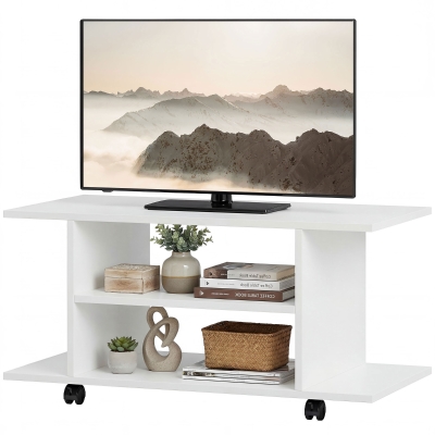 HOMCOM Meuble TV Moderne Blanc 80x40x40cm Roulettes Pivotantes