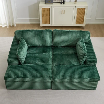 Doppelsitzer-Chaiselongue-Schlafsofa, modulares Design mit ausziehbarem Schlafteil, platzsparend, 214x145x89 cm, Grün
