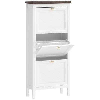 HOMCOM Shoe Cabinet 3 Flip Drawers Adjustable Shelves White