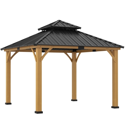 Outsunny 3.5x3.5m Hardtop Gazebo Grey Metal Roof Wood Frame