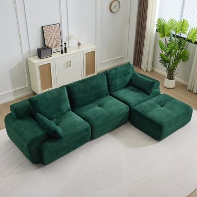 Modernes Sofa aus komprimiertem Memory-Schaumstoff, große Sofagarnitur für das Wohnzimmer, haustierfreundliches modulares Sofagarnitur Cloud, Cordstoff, kein Zusammenbau erforderlich, grün