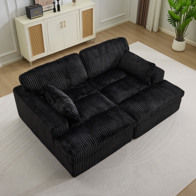 Doppelter Chaiselongue-Sessel für den Innenbereich, übergroße gepolsterte Cloud-Schlafcouch, luxuriöses Schlafsofa mit tiefem Sitz, geteiltes Chaiselongue-Sofa, Lesesessel aus Cord für das Wohnzimmer, kein Zusammenbau erforderlich, schwarz