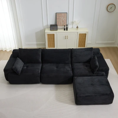 Modernes Sofa aus komprimiertem Memory-Schaumstoff, große Sofagarnitur für das Wohnzimmer, haustierfreundliches modulares Sofagarnitur Cloud, Cordstoff, kein Zusammenbau erforderlich, schwarz