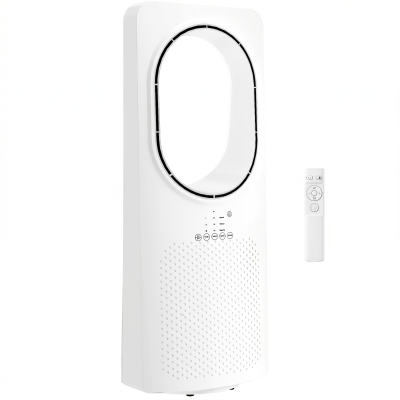 HOMCOM Ventoinha de Torre Silencioso 36dB Ventoinha sem Pás com Controlo Remoto Oscilação 45° 3 Velocidades 3 Modos Temporizador 15H 24x19x62 cm Branco