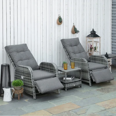 Outsunny 2 Seater Patio Rattan Wicker Chaise Lounge Sofa Set w/ Cushion for Patio Yard Porch