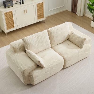 Modernes Sofa aus komprimiertem Memory-Schaumstoff, 2-Sitzer, große Sofagarnitur für das Wohnzimmer, haustierfreundliches modulares Sofagarnitur Cloud, Cordstoff, extra tiefes Sofa, kein Zusammenbau erforderlich, Beige