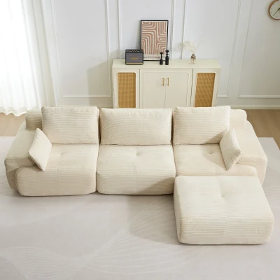 Modernes Sofa aus komprimiertem Memory-Schaumstoff, große Sofagarnitur für das Wohnzimmer, haustierfreundliches modulares Sofagarnitur Cloud, Cordstoff, kein Zusammenbau erforderlich, Beige