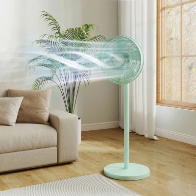 HOMCOM Standing Floor Fan 40cm, 4 Speed, Remote, Green
