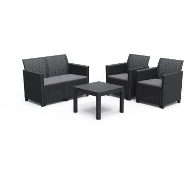 Salon de jardin en résine imitation rotin tressé - Noir - Avec table basse - KETER - 4 personnes - MARIE