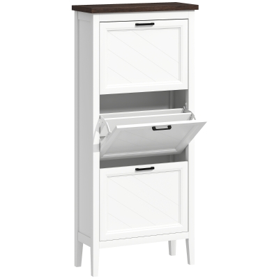 HOMCOM Farmhouse Shoe Cabinet 3-Drawer White