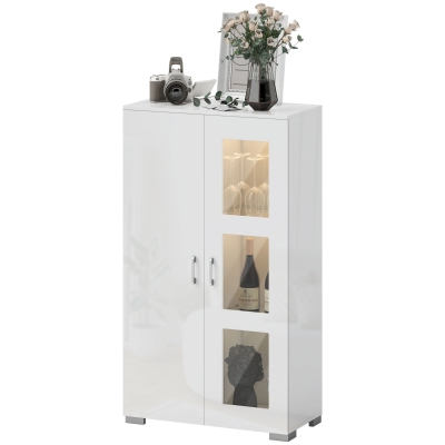 HOMCOM Buffet LED RGB Blanc 71x35x126cm Portes Vitrées