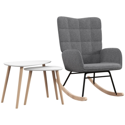 HOMCOM Wingback Rocking Chair & Nesting Tables Set White Grey