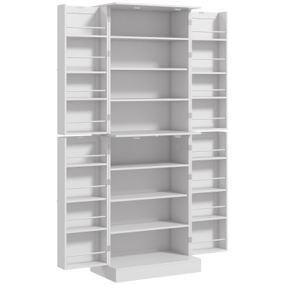 HOMCOM Armário Despensa de Cozinha com 4 Portas e Prateleiras Ajustáveis para Sala de Estar ou Sala de Jantar 60x35x166 cm Branco