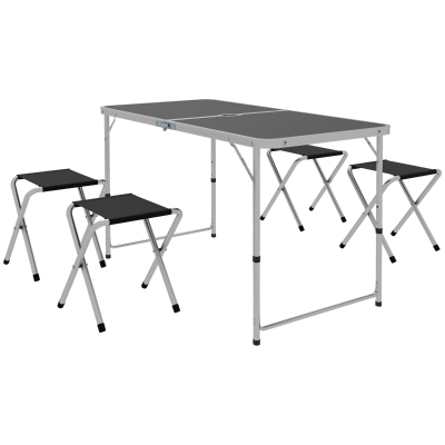 Set masă de camping pliabilă și reglabilă, negru