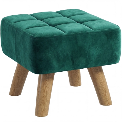HOMCOM Velvet Padded Footstool Square Dark Green