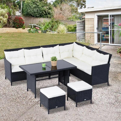 Outsunny 6 Pieces Sofa Set Furniture Rattan Lawn Cushion Seat Wicker Black Garden