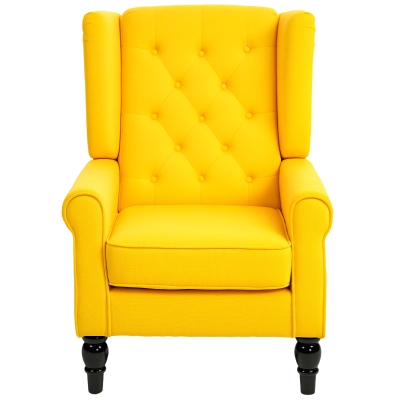 HOMCOM Fauteuil Large Bois Jaune Salon Chambre Style Français