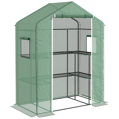 Outsunny Estufa de Jardim com 1 Porta 2 Janelas e Prateleiras de 2 Níveis em Forma de U para Cultivo de Plantas 140x73x190 cm Verde