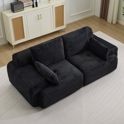 Modernes Memory-Schaum-Sofa, 2-Sitzer, große Sofagarnitur für das Wohnzimmer, haustierfreundliches, modulares Sofa, Cordstoff, extra tiefes Sofa, kein Zusammenbau erforderlich, Schwarz