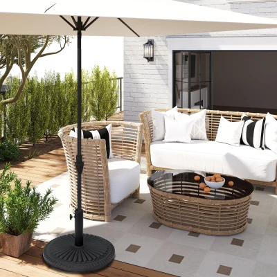 Outsunny Patio Outdoor Garden 14kg Round Cement Parasol Base, Umbrella Weight Stand Holder Compatible with Φ35mm, Φ38mm, Φ48mm Pole - Black