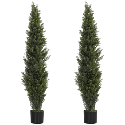 HOMCOM Artificial Cypress Plant Set 2 Weighted Pot 150cm Green