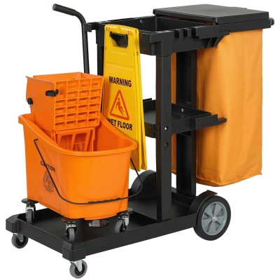 HOMCOM Carrello Pulizie con Ruote, Giallo e Arancione