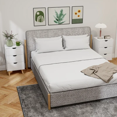 HOMCOM Set of 2 Nightstands 3-Drawer Wood Legs White