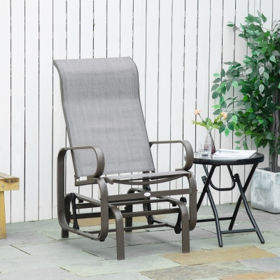 Outsunny Outdoor Gliding Rocking Chair with Sturdy Metal Frame, Patio Comfortable Swing Chair for Garden, Backyard, Grey
