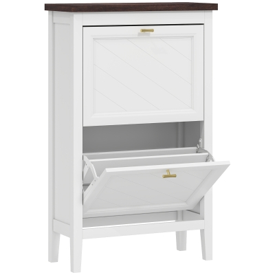 HOMCOM Shoe Cabinet 2 Flip Drawers Adjustable Shelves White